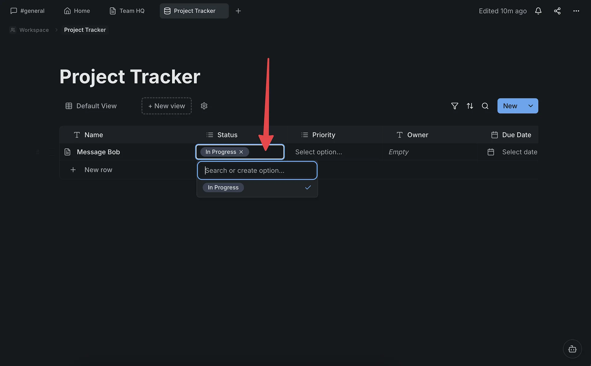 Screenshot: Filled-in project tracker table