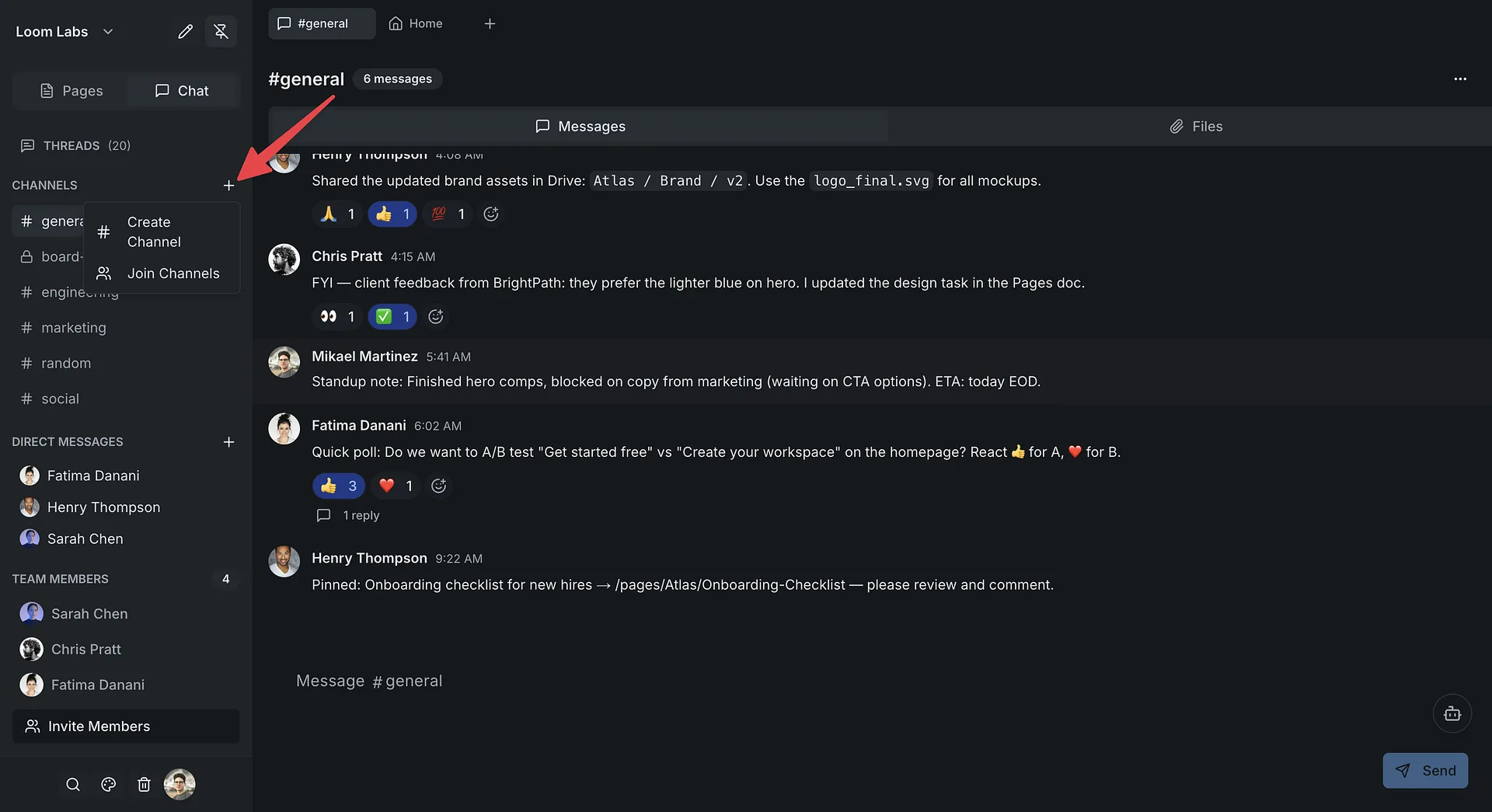 Screenshot: Creating a channel