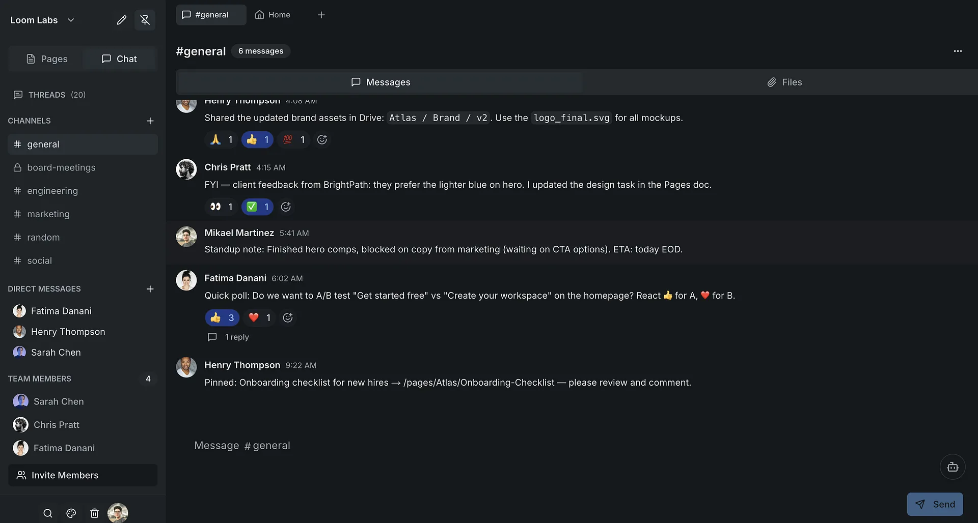 Screenshot: Message in channel