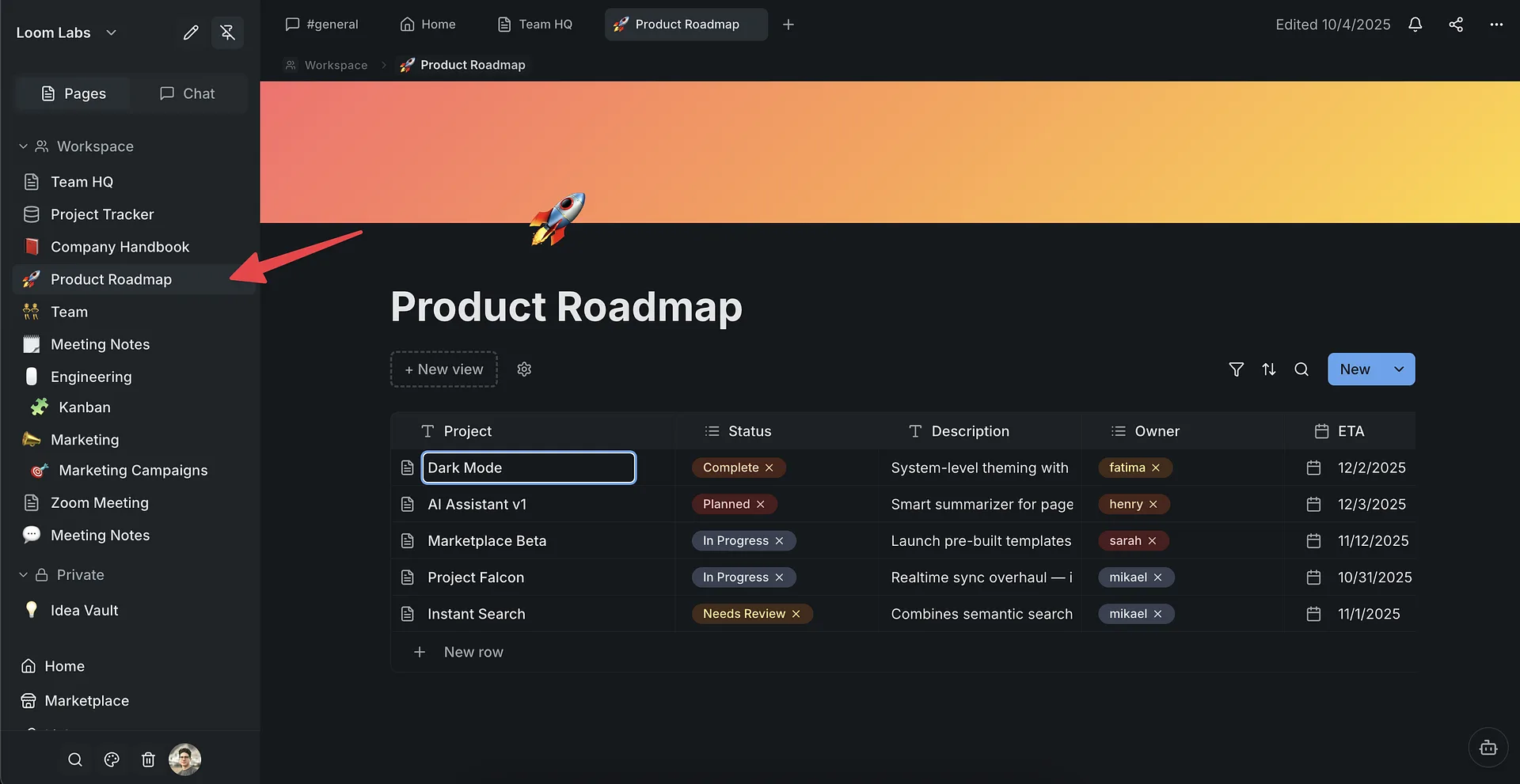Screenshot: A page open in the editor
